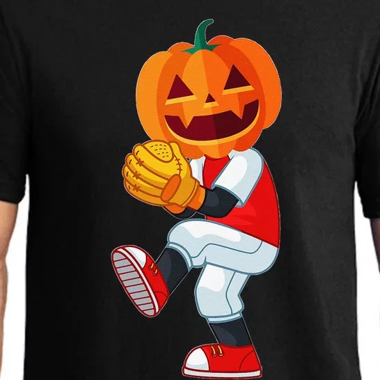 Halloween Baseball Pitcher Pumpkin Head Scary Gift Pajama Set