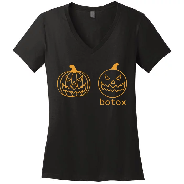 Halloween Botox Pumpkin Funny Women's V-Neck T-Shirt