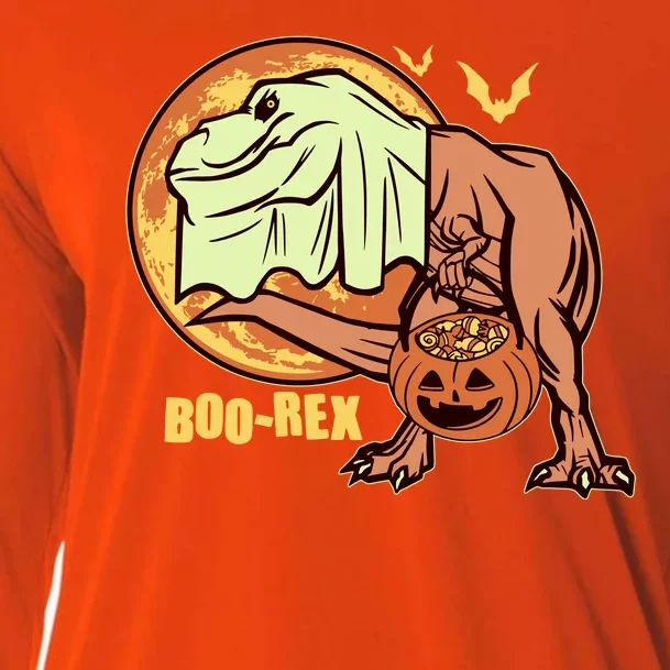 Halloween Boo Rex Trex Dinosaur Ghost Cooling Performance Long Sleeve Crew