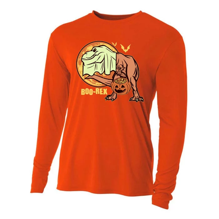 Halloween Boo Rex Trex Dinosaur Ghost Cooling Performance Long Sleeve Crew