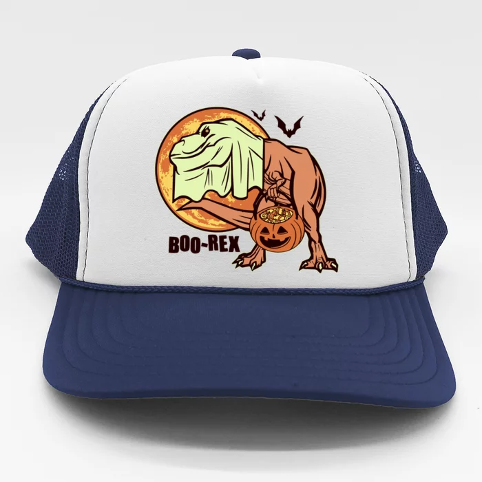 Halloween Boo Rex Trex Dinosaur Ghost Trucker Hat