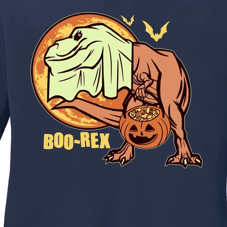 Halloween Boo Rex Trex Dinosaur Ghost Ladies Long Sleeve Shirt