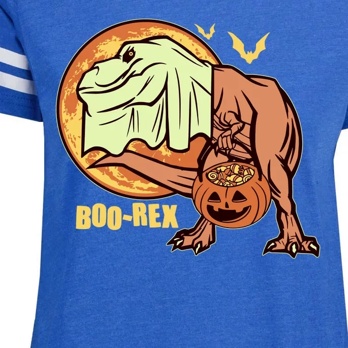 Halloween Boo Rex Trex Dinosaur Ghost Enza Ladies Jersey Football T-Shirt