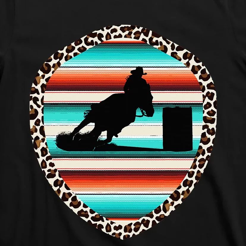 Horse Barrel Racing Serape Leopard Pattern Rodeo Cowgirl T-Shirt