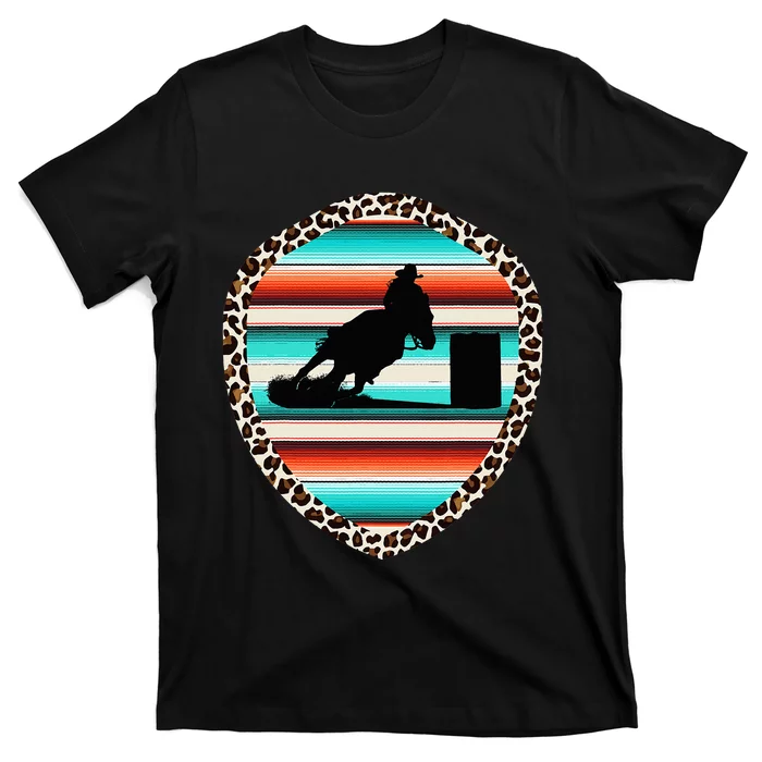 Horse Barrel Racing Serape Leopard Pattern Rodeo Cowgirl T-Shirt