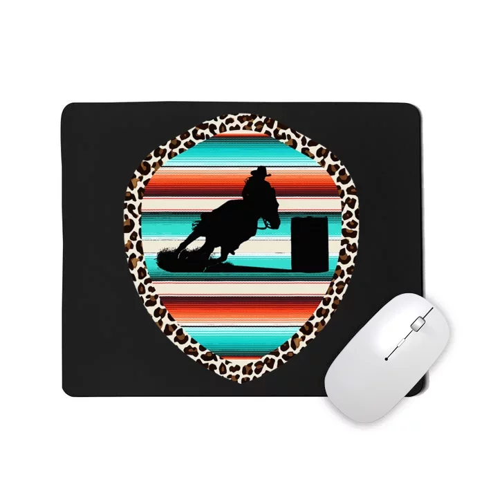 Horse Barrel Racing Serape Leopard Pattern Rodeo Cowgirl Mousepad