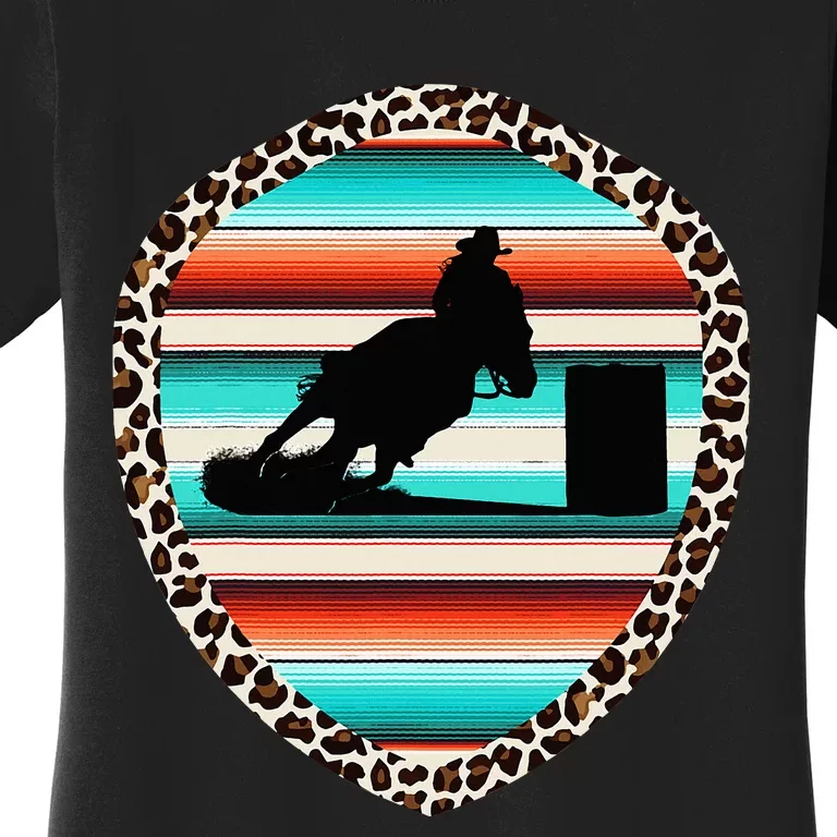 Horse Barrel Racing Serape Leopard Pattern Rodeo Cowgirl Women's T-Shirt