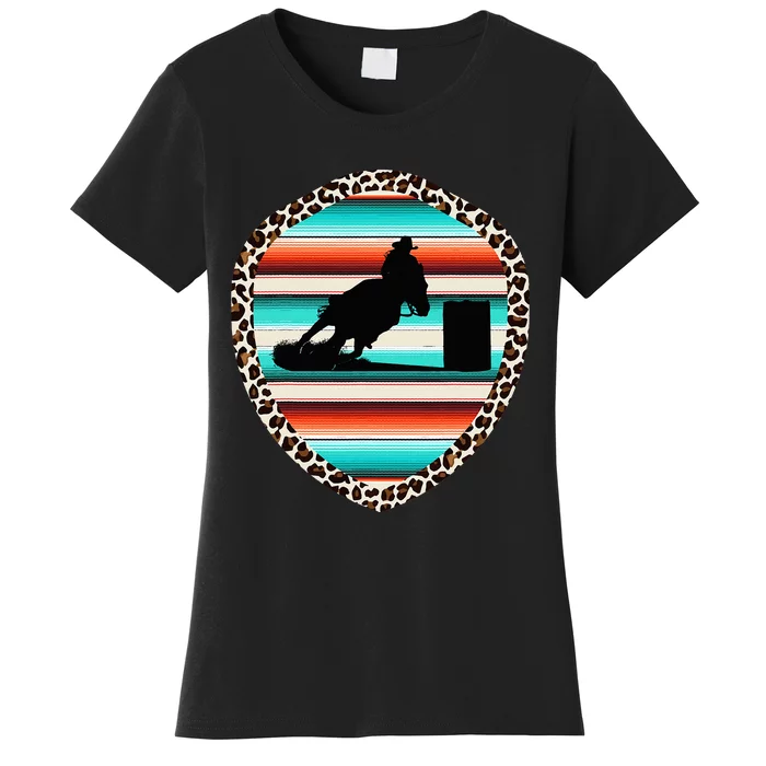 Horse Barrel Racing Serape Leopard Pattern Rodeo Cowgirl Women's T-Shirt