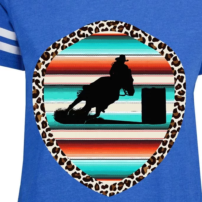 Horse Barrel Racing Serape Leopard Pattern Rodeo Cowgirl Enza Ladies Jersey Football T-Shirt