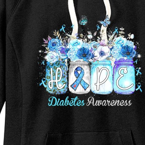 Hope Blue Ribbon Flower Jars Diabetes Awareness Women's Fleece Hoodie