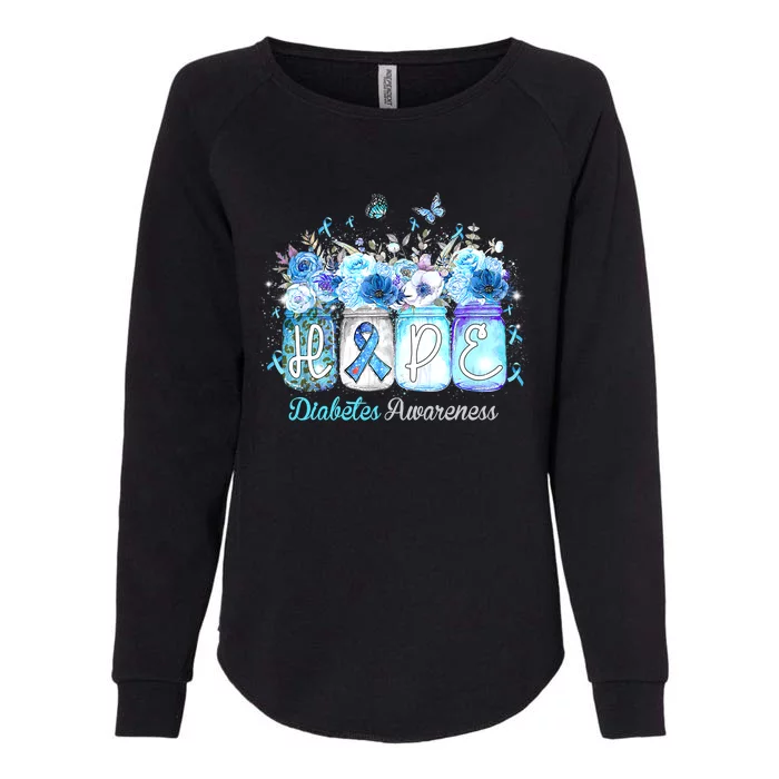 Hope Blue Ribbon Flower Jars Diabetes Awareness Womens California Wash Sweatshirt