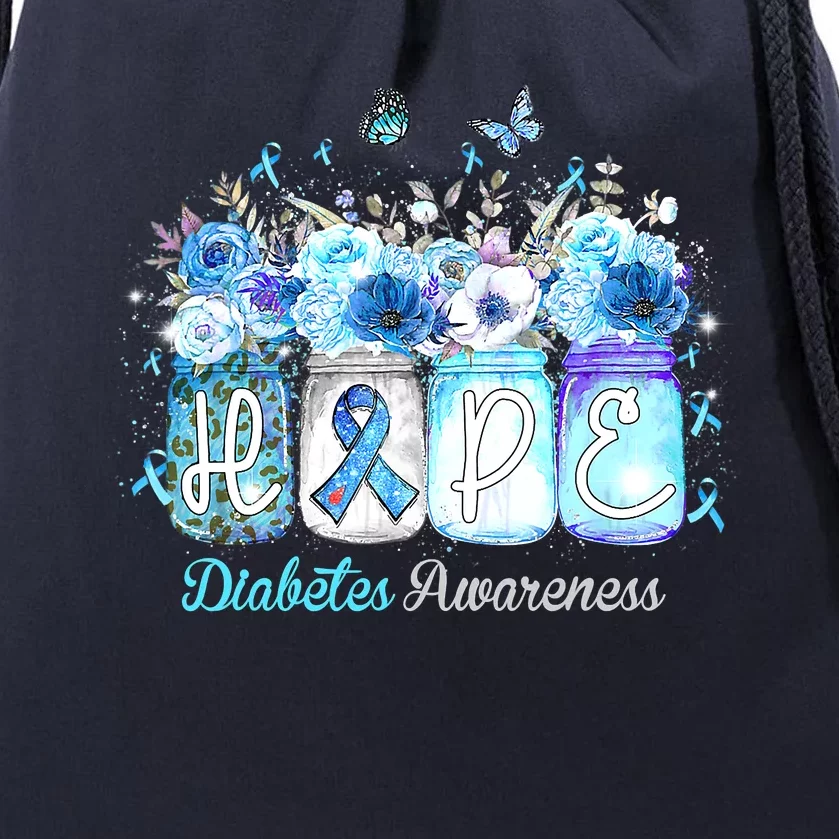 Hope Blue Ribbon Flower Jars Diabetes Awareness Drawstring Bag