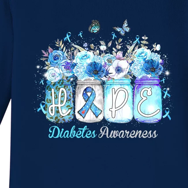 Hope Blue Ribbon Flower Jars Diabetes Awareness Baby Long Sleeve Bodysuit