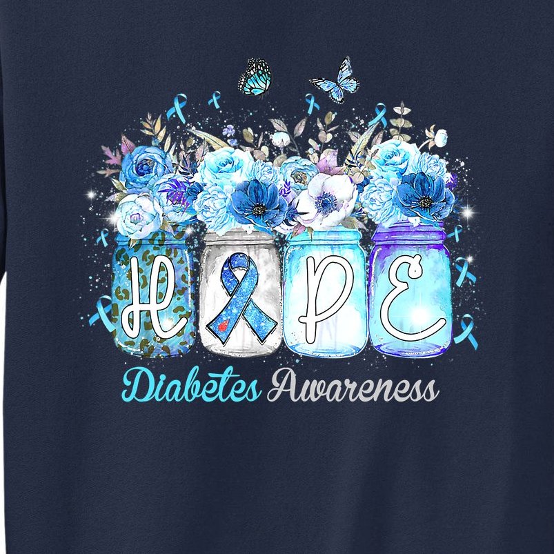 Hope Blue Ribbon Flower Jars Diabetes Awareness Tall Sweatshirt