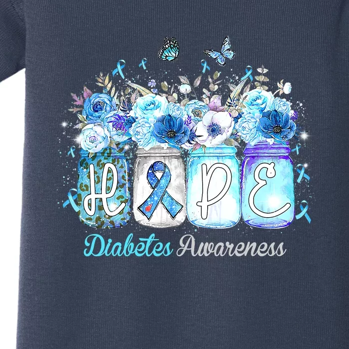 Hope Blue Ribbon Flower Jars Diabetes Awareness Baby Bodysuit