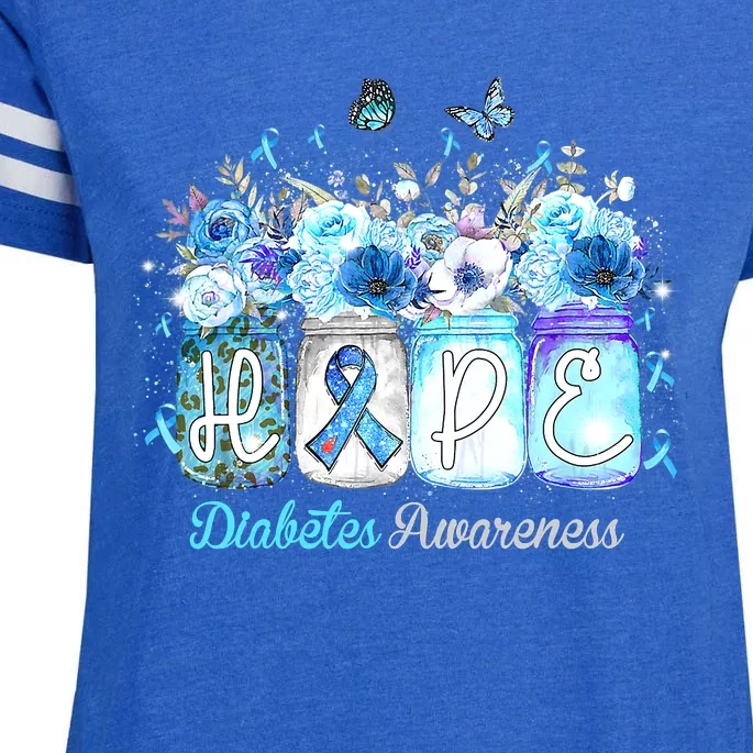 Hope Blue Ribbon Flower Jars Diabetes Awareness Enza Ladies Jersey Football T-Shirt