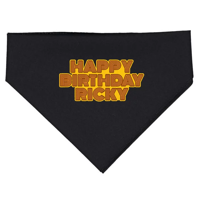 Happy Birthday Ricky Personalized Name Retro Typography USA-Made Doggie Bandana