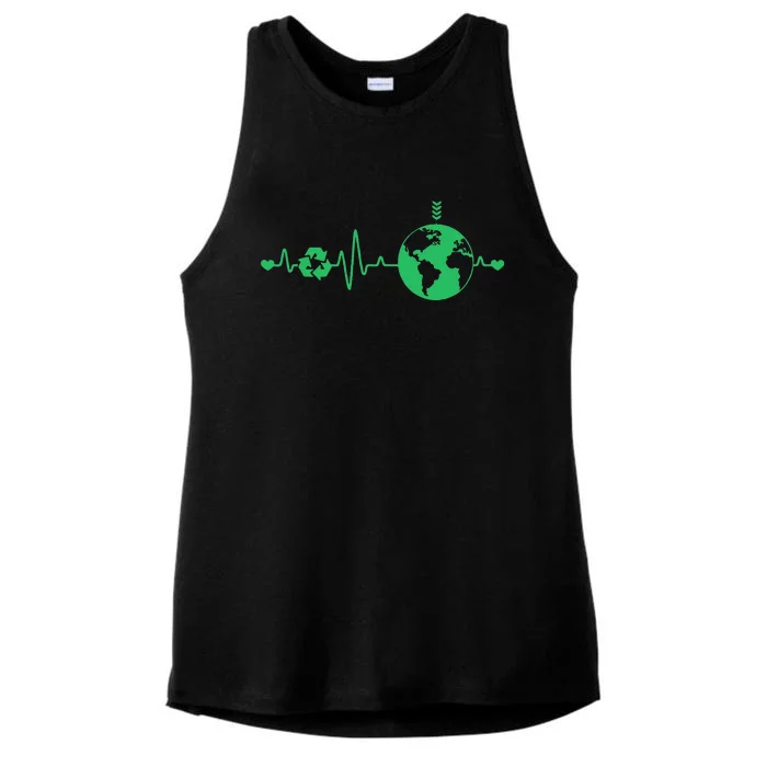 Heart Beat Recycle Earth Day Recycling Love Earth Ladies Tri-Blend Wicking Tank