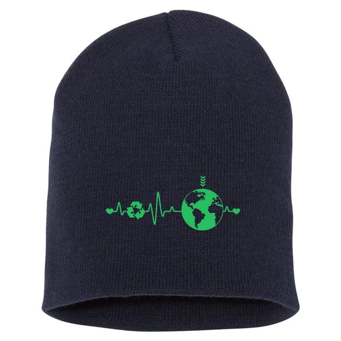 Heart Beat Recycle Earth Day Recycling Love Earth Short Acrylic Beanie