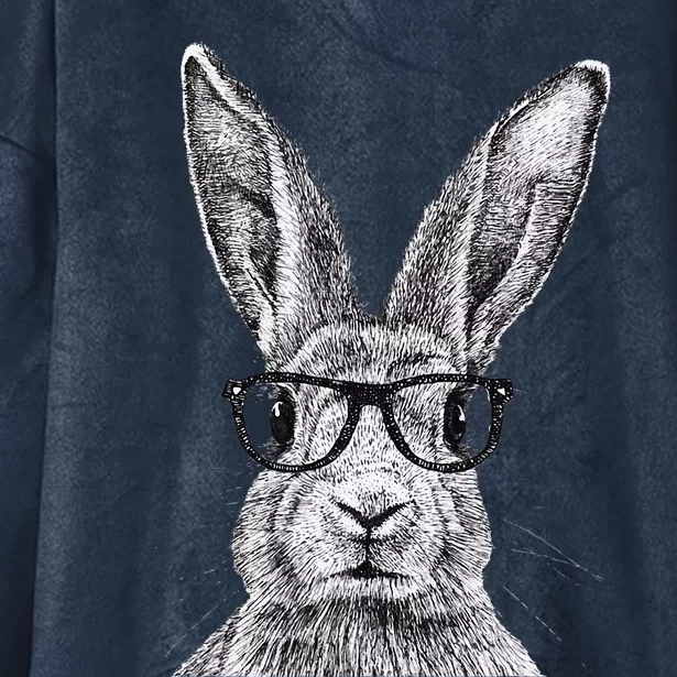 Hipster Bunny Rabbit Wearing Glasses Funny Drawing Hooded Wearable Blanket