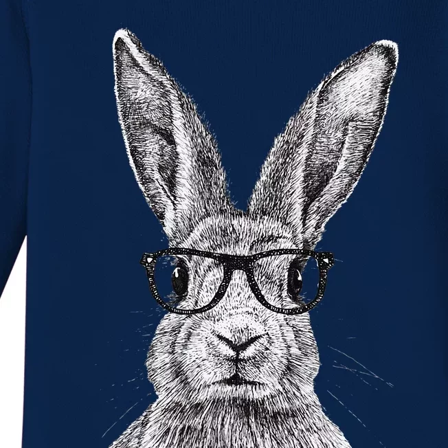 Hipster Bunny Rabbit Wearing Glasses Funny Drawing Baby Long Sleeve Bodysuit