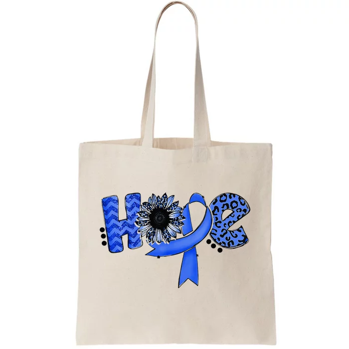 Hope Blue Ribbon Sunflower Colorectal Colon Cancer Awareness Tote Bag