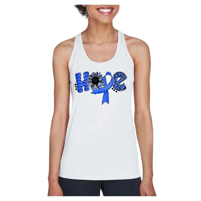 Hope Blue Ribbon Sunflower Colorectal Colon Cancer Awareness Women's Racerback Tank