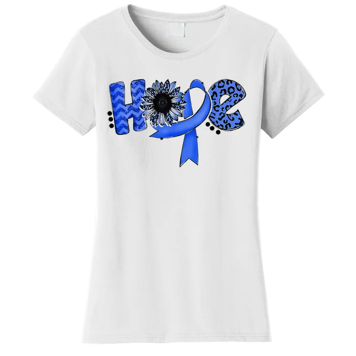 Hope Blue Ribbon Sunflower Colorectal Colon Cancer Awareness Women's T-Shirt