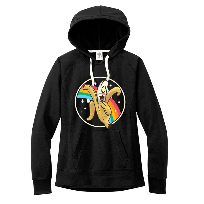 Happy Banana Rainbow Japan Style Otaku Kawaii Vaporwave Funny Gift Women's Fleece Hoodie