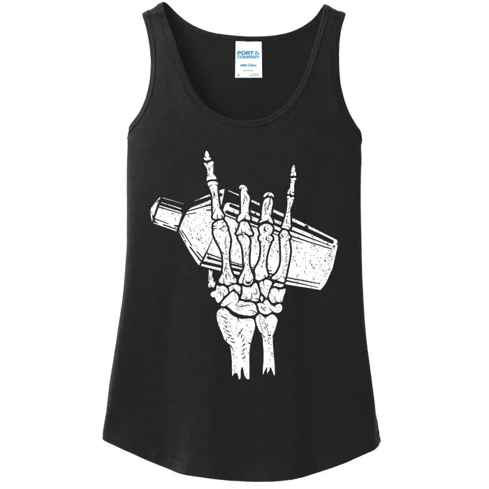 Halloween Bartender Rock On Hand Shaker Skeleton Bartending Ladies Essential Tank