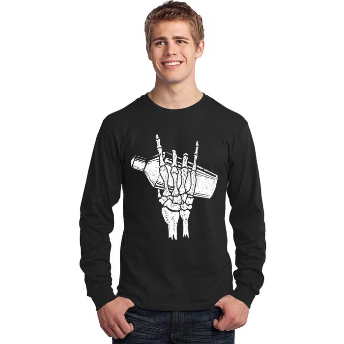 Halloween Bartender Rock On Hand Shaker Skeleton Bartending Tall Long Sleeve T-Shirt