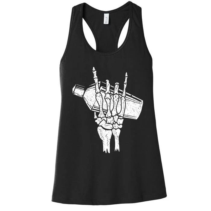 Halloween Bartender Rock On Hand Shaker Skeleton Bartending Women's Racerback Tank