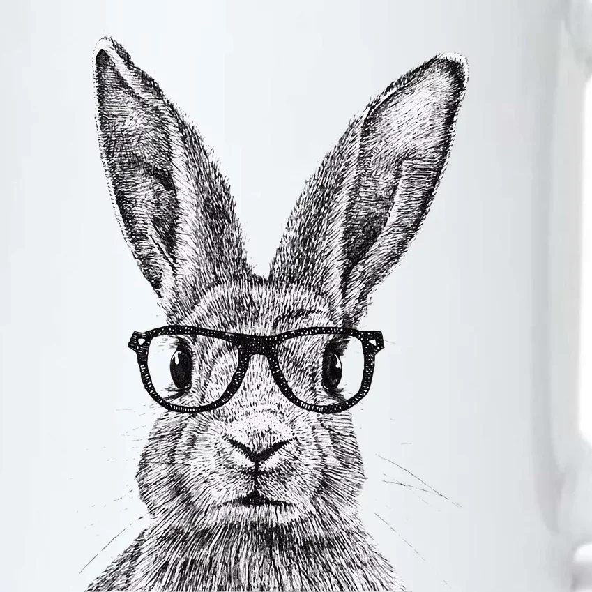 Hipster Bunny Rabbit Wearing Glasses Funny Drawing Black Color Changing Mug