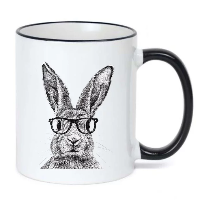 Hipster Bunny Rabbit Wearing Glasses Funny Drawing Black Color Changing Mug