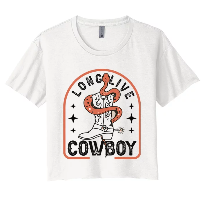 Howdy Bronc Rodeo Cow Boot Riding Horse Women's Crop Top Tee