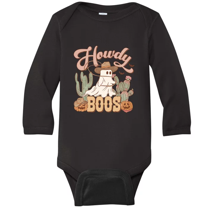 Howdy Boo Retro Western Halloween For Cowboy Cowgirl Gift Baby Long Sleeve Bodysuit