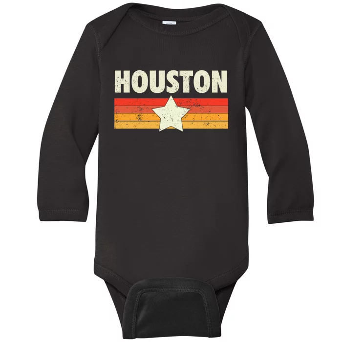 Houston Baseball Retro Vintage Gift Baby Long Sleeve Bodysuit