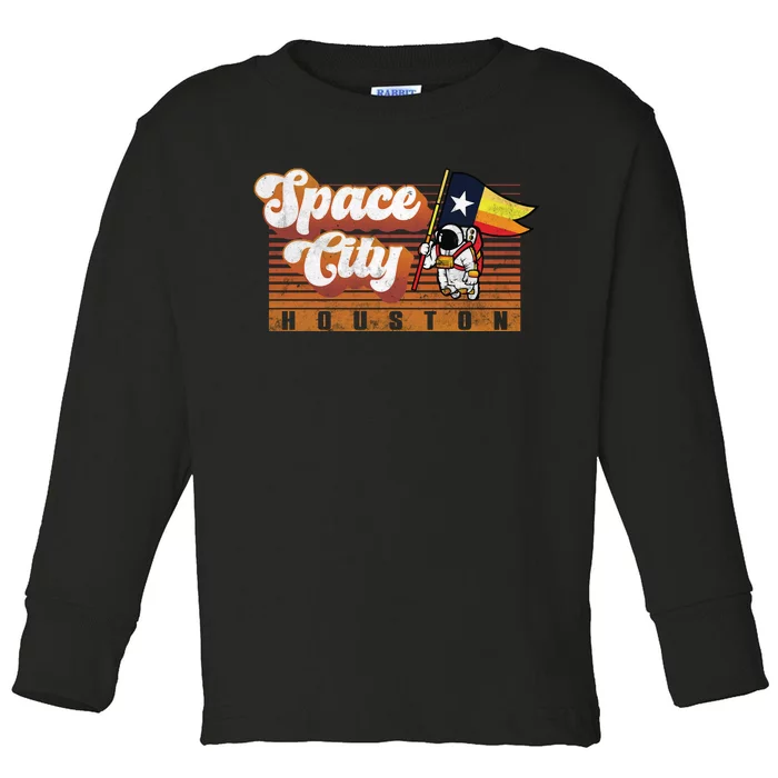 Houston Baseball Space City Astronaut Retro Distressed Toddler Long Sleeve Shirt