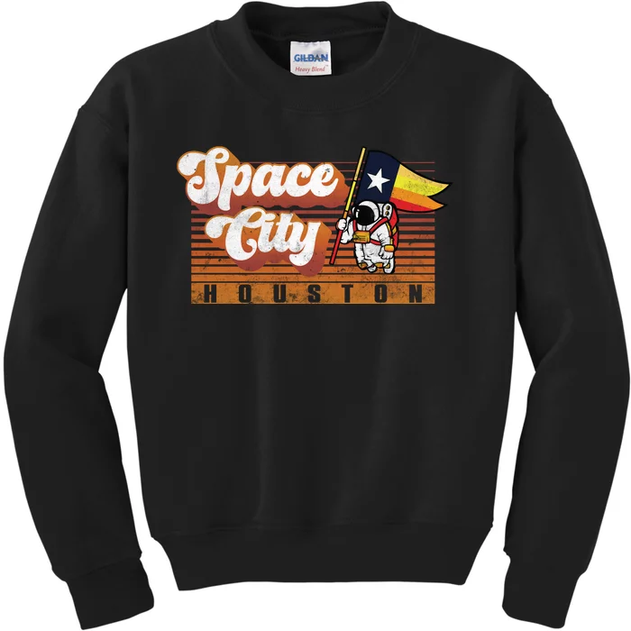 Houston Baseball Space City Astronaut Retro Distressed Kids Sweatshirt