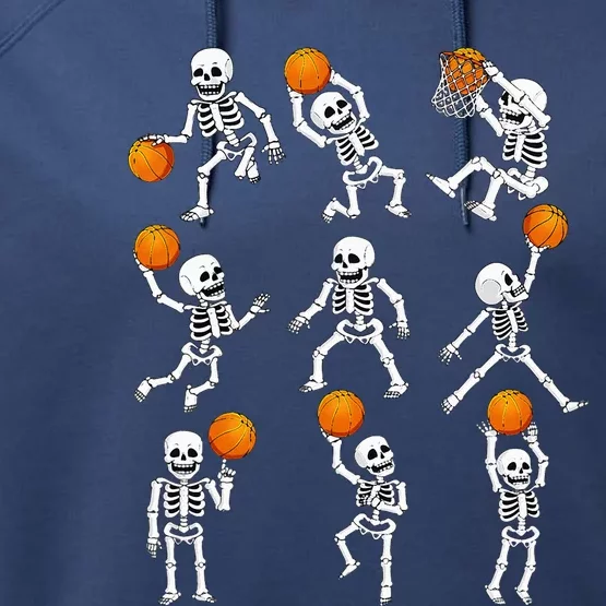 Halloween Basketball Skeletons Dunking Dribble Performance Fleece Hoodie