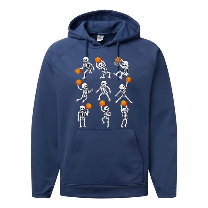 Halloween Basketball Skeletons Dunking Dribble Performance Fleece Hoodie