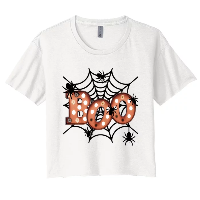 Halloween Boo Spiderweb Scary Spooky Halloween Women's Crop Top Tee