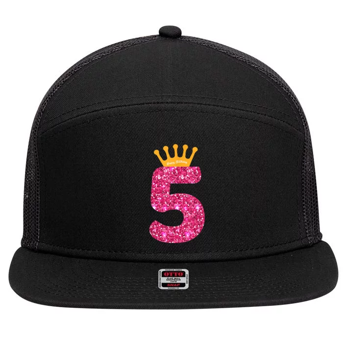 Happy Birthday Shirt, Girls 5th Party 5 Years Old Bday 7 Panel Mesh Trucker Snapback Hat