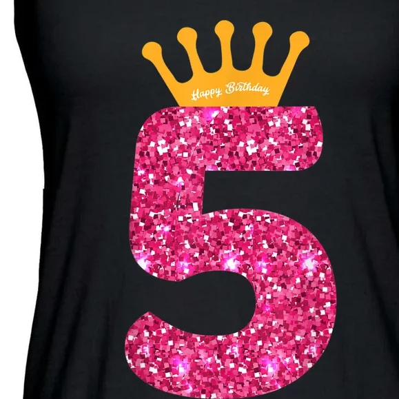 Happy Birthday Shirt, Girls 5th Party 5 Years Old Bday Ladies Essential Flowy Tank