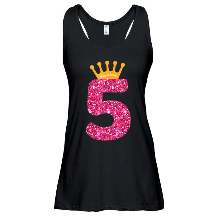 Happy Birthday Shirt, Girls 5th Party 5 Years Old Bday Ladies Essential Flowy Tank