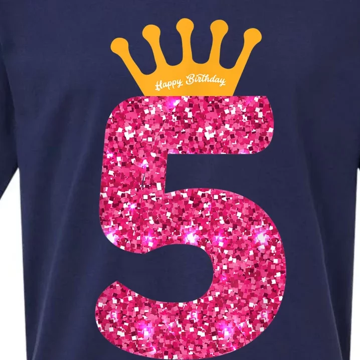 Happy Birthday Shirt, Girls 5th Party 5 Years Old Bday Sueded Cloud Jersey T-Shirt