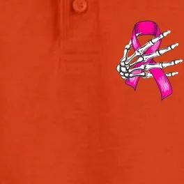 Halloween Boob Skeleton Hand On Breast Cancer Ribbon Dry Zone Grid Performance Polo