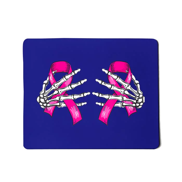 Halloween Boob Skeleton Hand On Breast Cancer Ribbon Mousepad