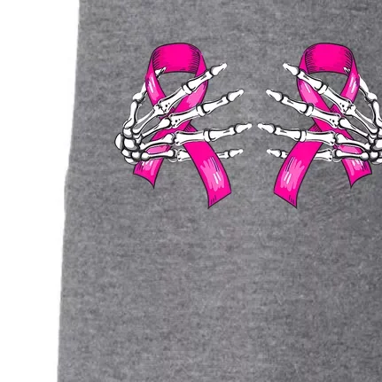 Halloween Boob Skeleton Hand On Breast Cancer Ribbon Doggie 3-End Fleece Hoodie