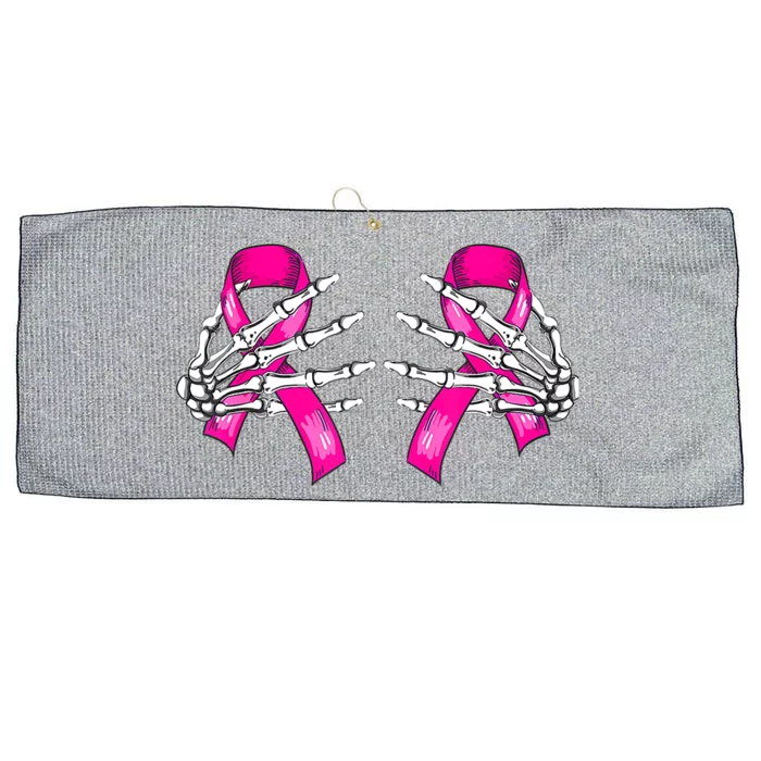 Halloween Boob Skeleton Hand On Breast Cancer Ribbon Large Microfiber Waffle Golf Towel